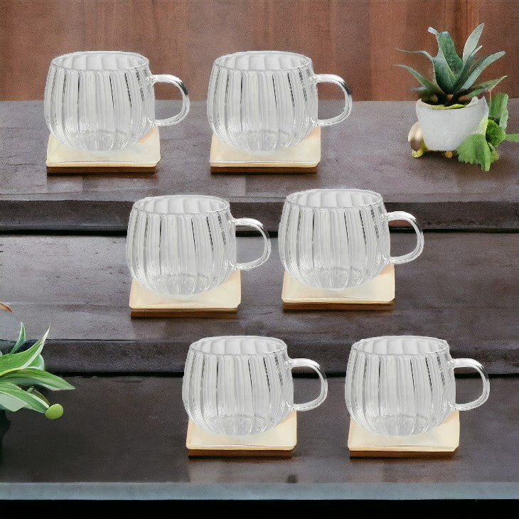 Set 6 Cani sticla, 350 ml, Transparent, Model cu dungi