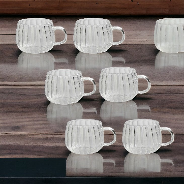 Set 6 Cani sticla, 350 ml, Transparent, Model cu dungi