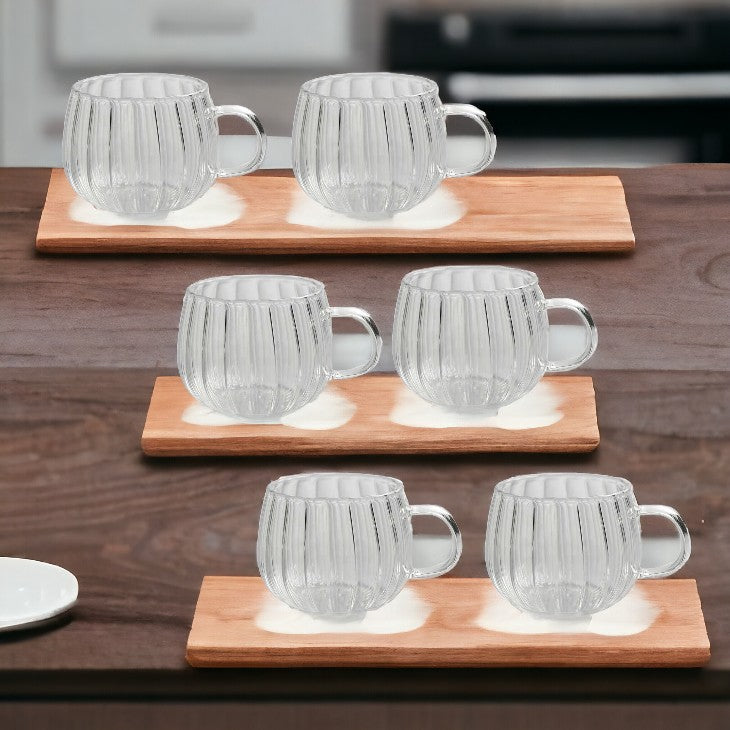 Set 6 Cani sticla, 350 ml, Transparent, Model cu dungi