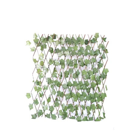 Gard artificial Iedera verde, Extensibil, Panou flexibil din nuiele, cu frunze verzi din material sintetic, 120x30 cm