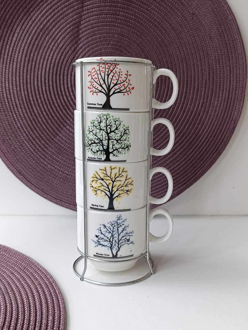 Set 4 cesti din Ceramica cu suport metalic, 220 ml , diverse modele