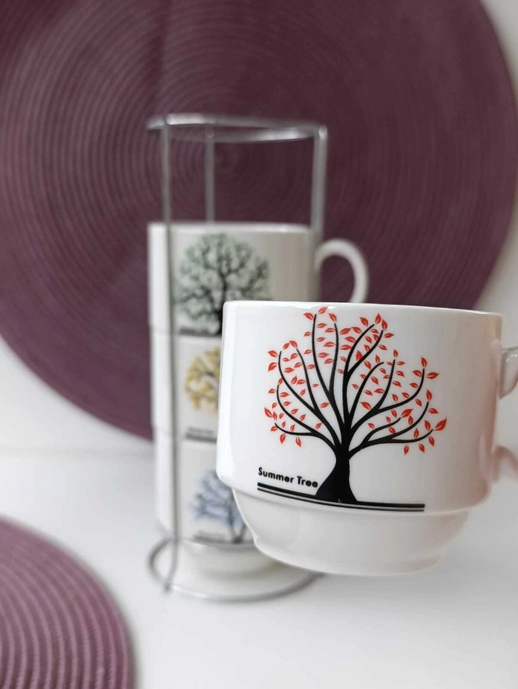 Set 4 cesti din Ceramica cu suport metalic, 220 ml , diverse modele