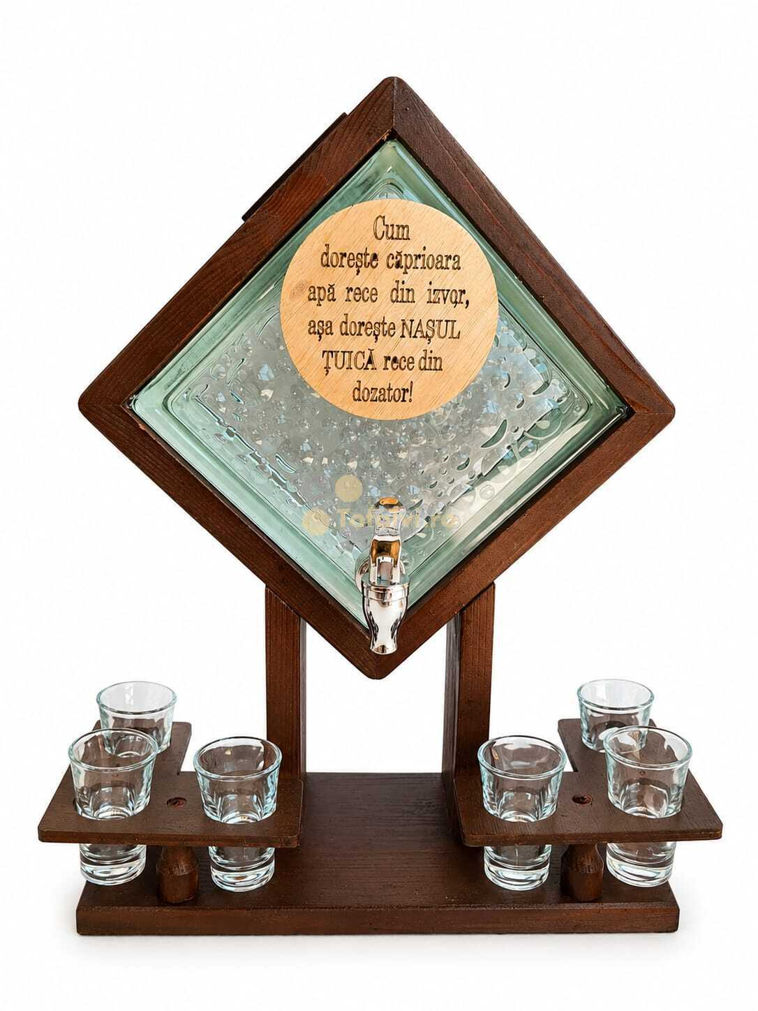 Minibar rustic 40x32 cm, cu robinet, suport si 6 paharele 50 ml