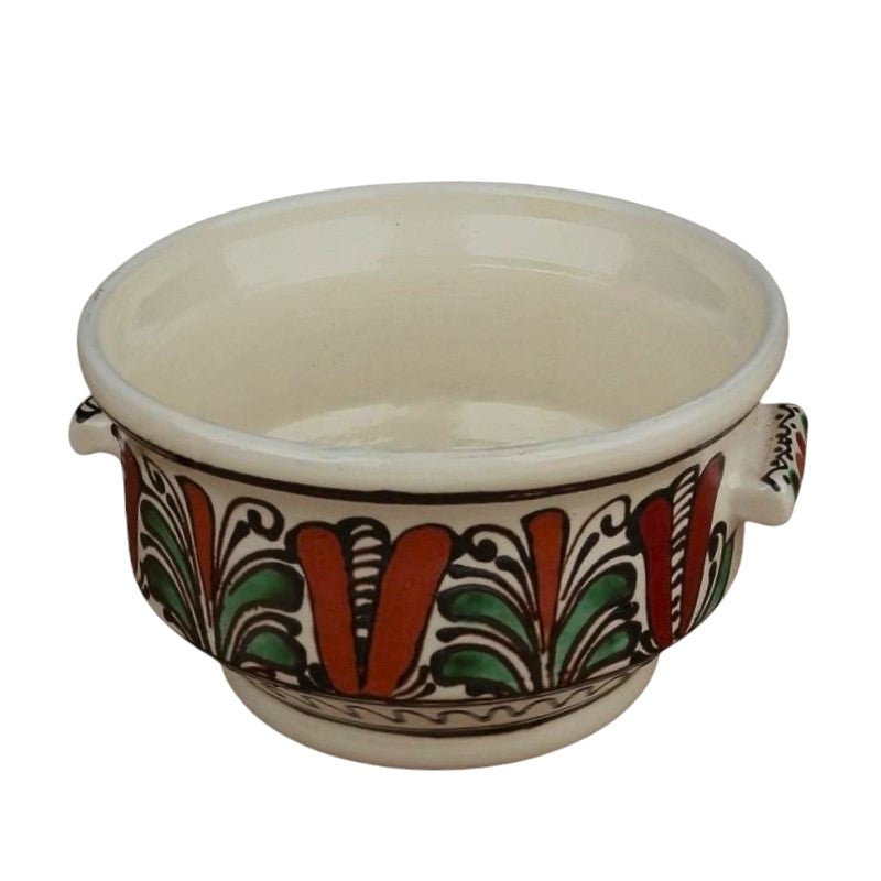 Castron/Bol cu Manere din Ceramica, Motiv Traditional, 15 cm , 700 ml