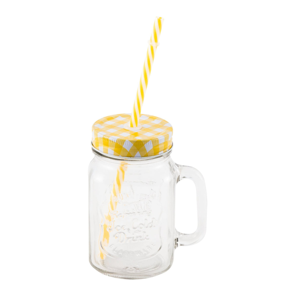 Pahar cu maner si pai pentru limonada tip borcan,sticla,450 ml