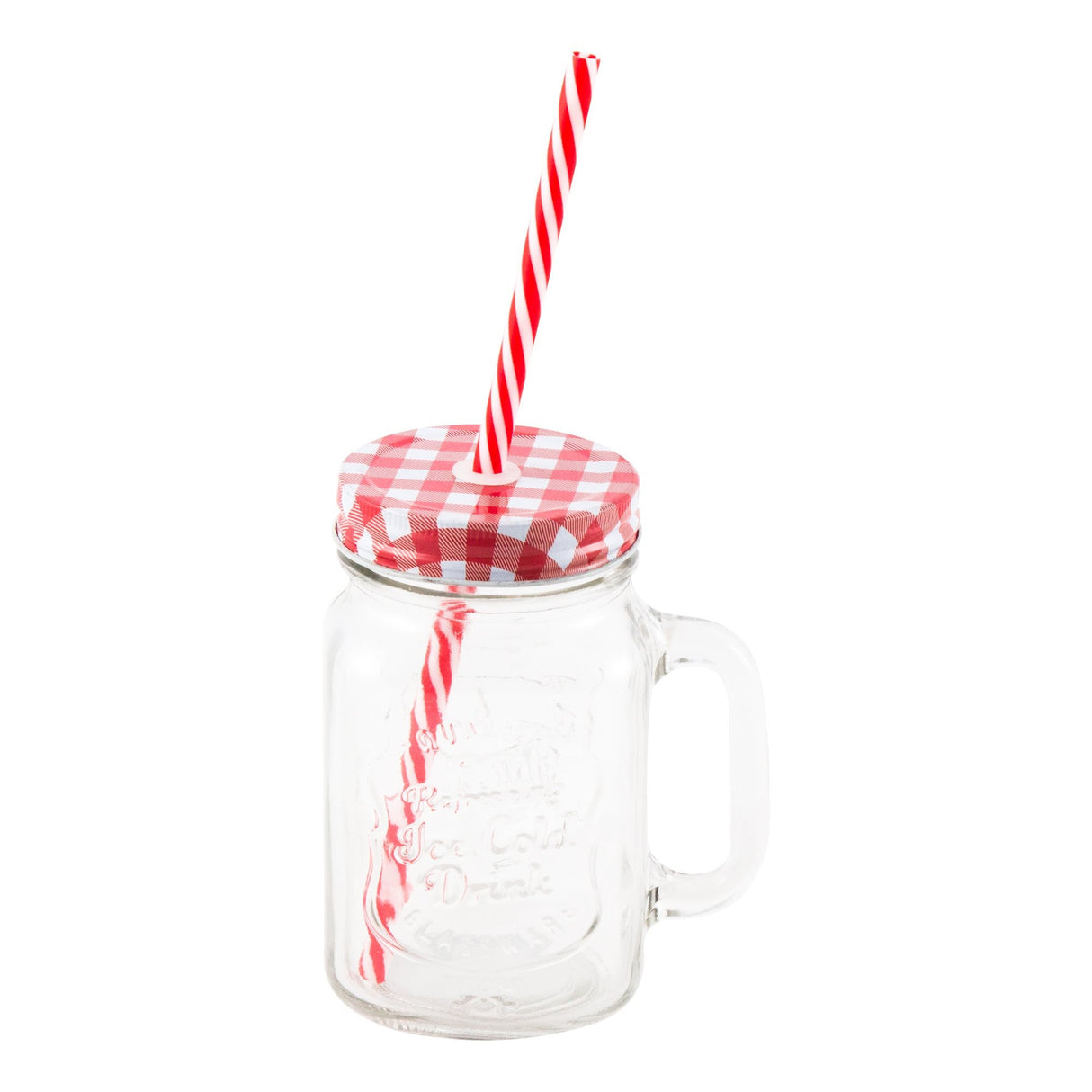 Pahar cu maner si pai pentru limonada tip borcan,sticla,450 ml