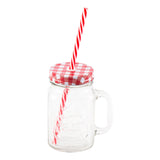 Pahar cu maner si pai pentru limonada tip borcan,sticla,450 ml