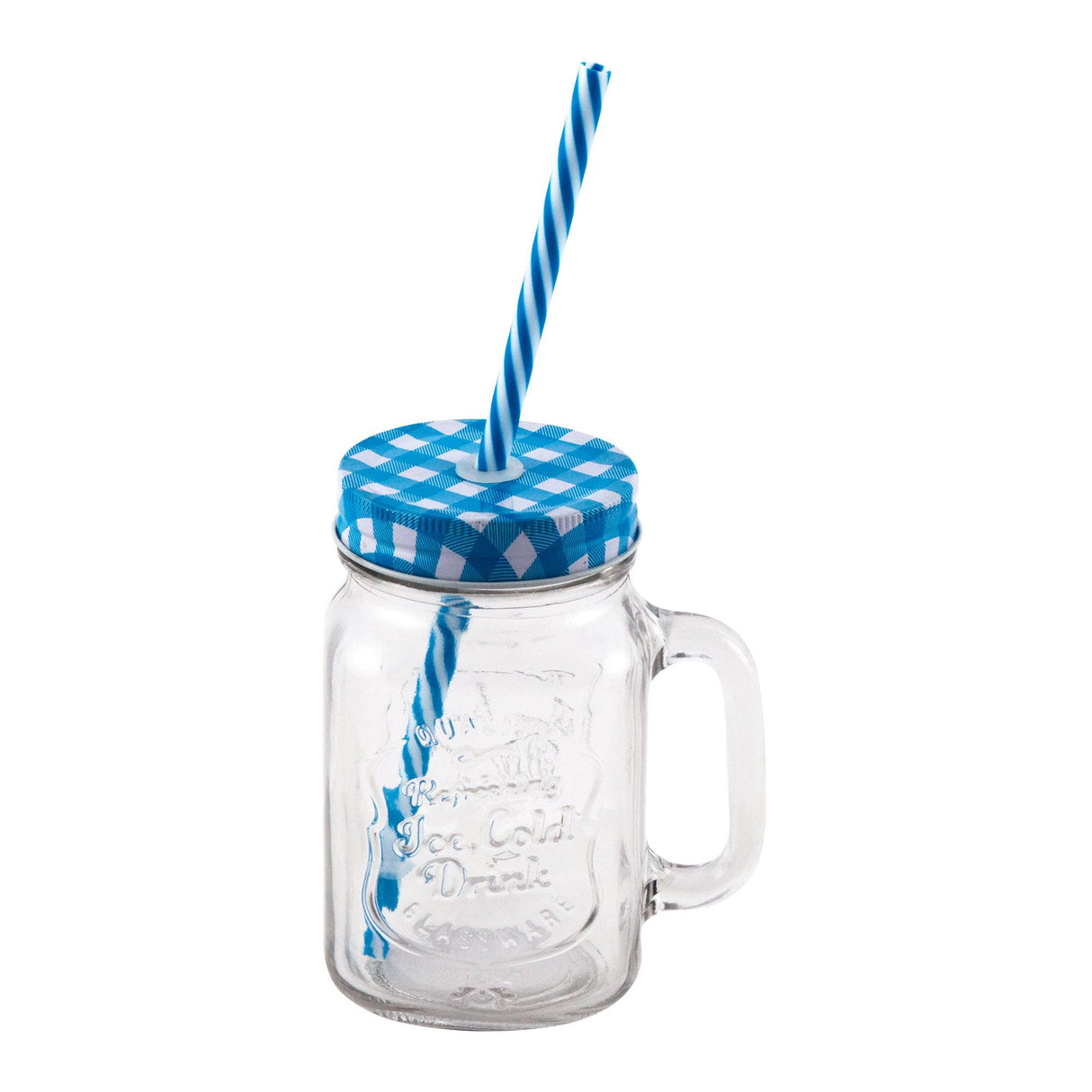Pahar cu maner si pai pentru limonada tip borcan,sticla,450 ml