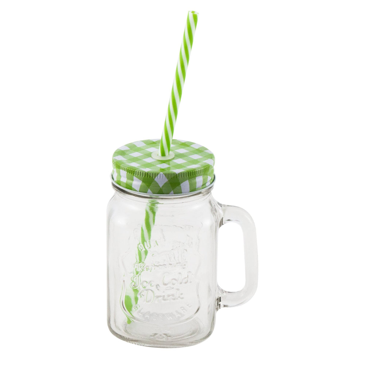 Pahar cu maner si pai pentru limonada tip borcan,sticla,450 ml