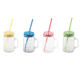 Pahar cu maner si pai pentru limonada tip borcan,sticla,450 ml