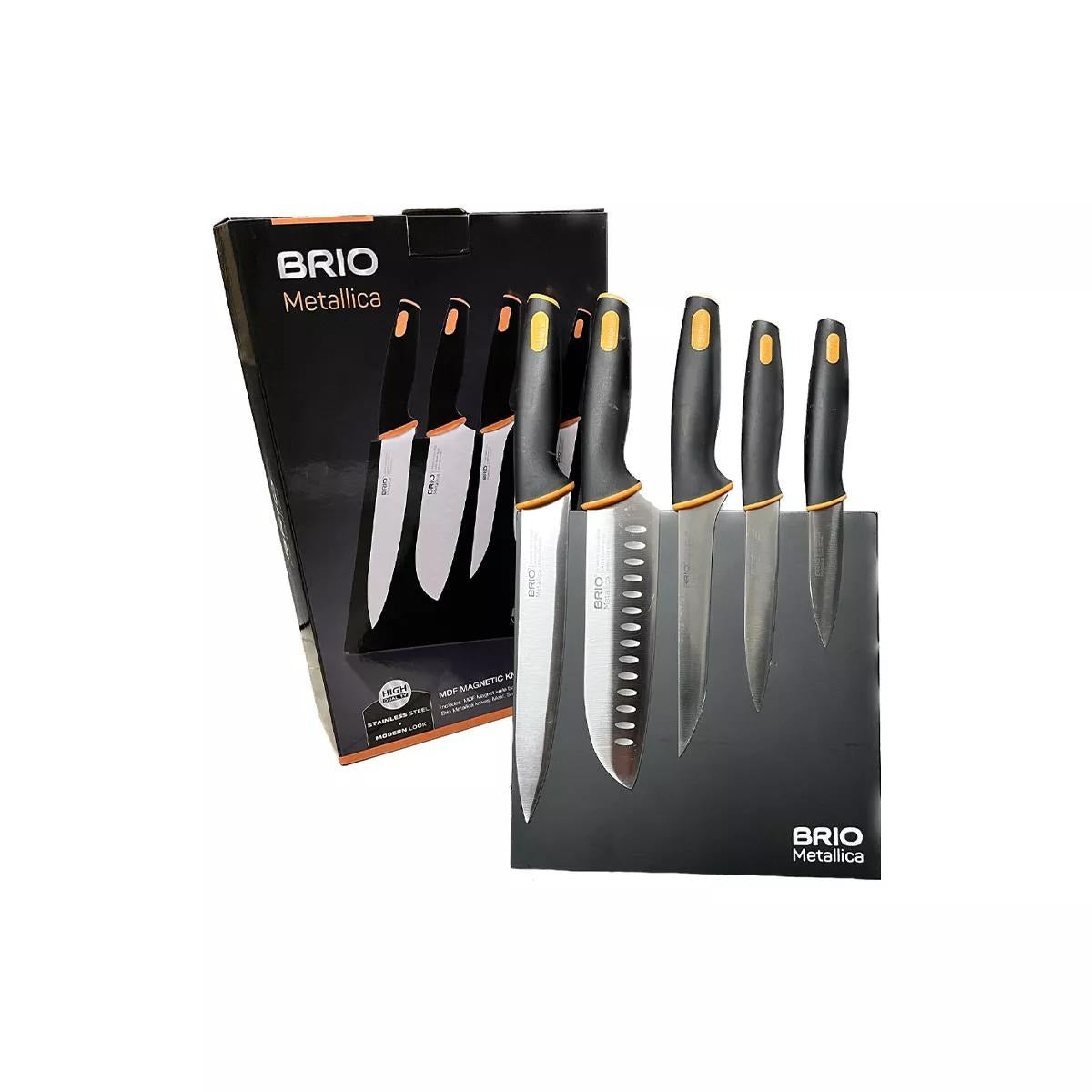 Set 5 cutite cu suport magnetic, Brio Metallica
