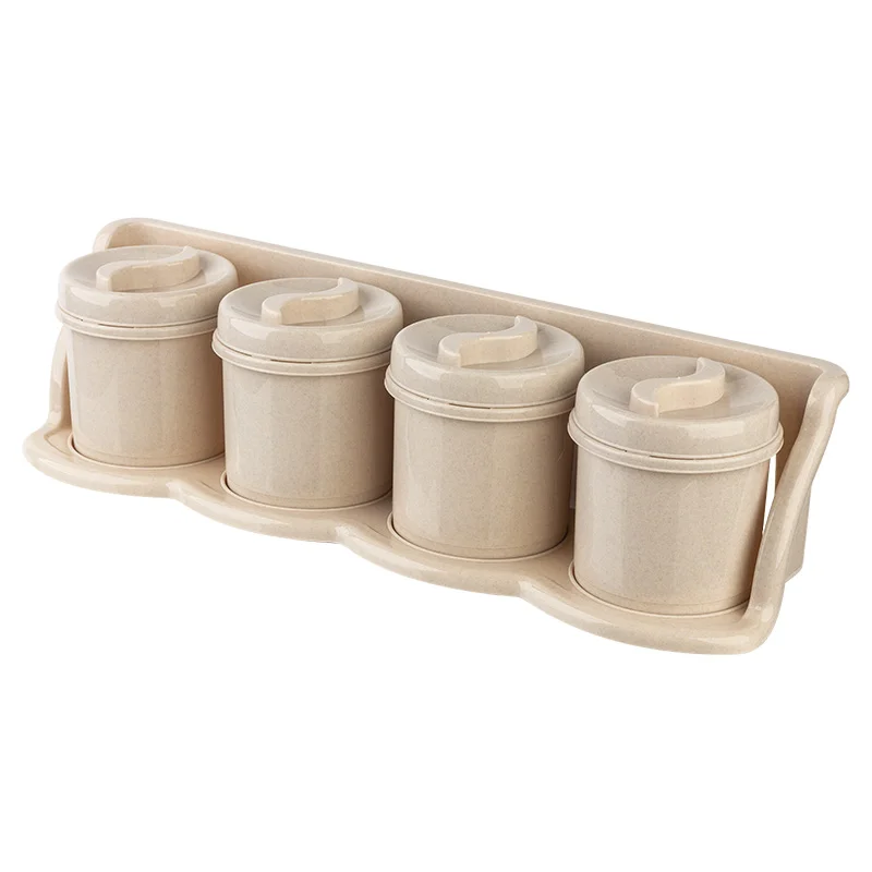 Set 4 cutii condimente 300g, cu suport, plastic