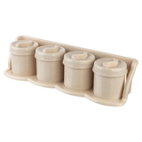 Set 4 cutii condimente 300g, cu suport, plastic
