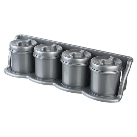 Set 4 cutii condimente 300g, cu suport, plastic