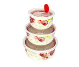Set  caserole Ceramice cu Capace de Plastic, Model Floral