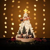 Decoratiune Muzicala - Brad cu sat de iarna, led, 33x20 cm