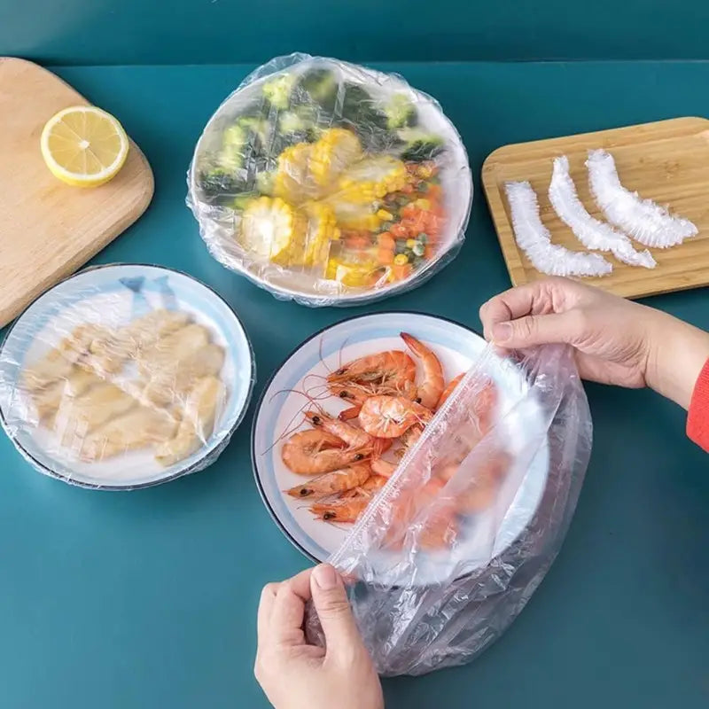 Set 200 Pungi elastice Tip Capac de unica folosita pentru acoperit alimente,reutilizabile si flexibile