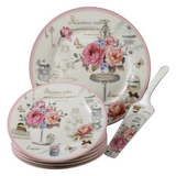 Set Tort, 8 piese, Ceramica, Model floral , 27/19 cm