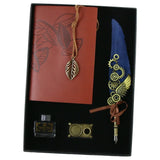 Set Stilou Caligrafie cu Pana si Ornamente Metalice, Agenda, Calimara si Suport de Birou