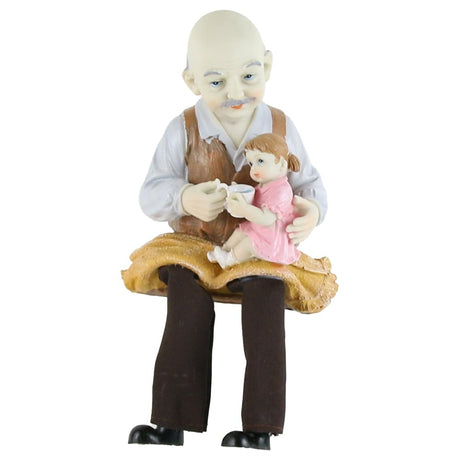 Figurina decorativa din rasina cu picioare mobile, Bunic/Bunica cu Nepoata 22 cm