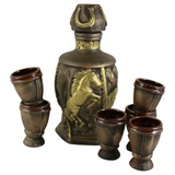 Set servire bautura Ceramica,  model Vanatoare / Pescuit  1.8L, cu 6 pahare 100 ml