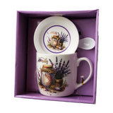 Cana din ceramica cu farfurie si lingurita 300 ml,cutie cadou