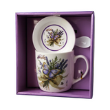 Cana din ceramica cu farfurie si lingurita 300 ml,cutie cadou