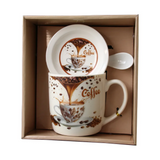 Cana din ceramica cu farfurie si lingurita 300 ml,cutie cadou