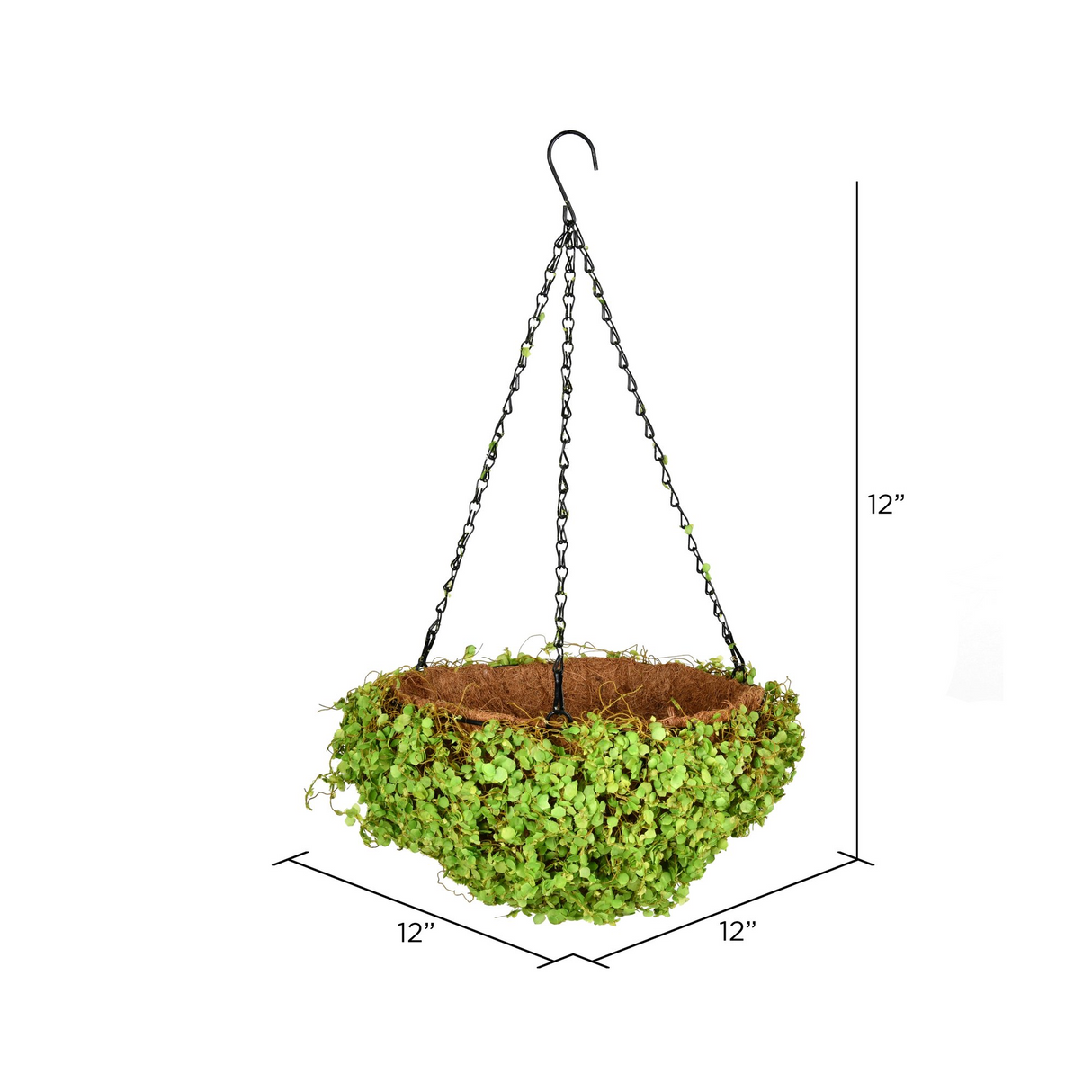 Cos Suspendat de Flori , Substrat Cocos, cu Frunze Artificiale Verzi, 30 cm
