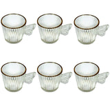 Set 6 cani, din sticla, model in relief, maner in forma de fluture, Transparent, 120 ml