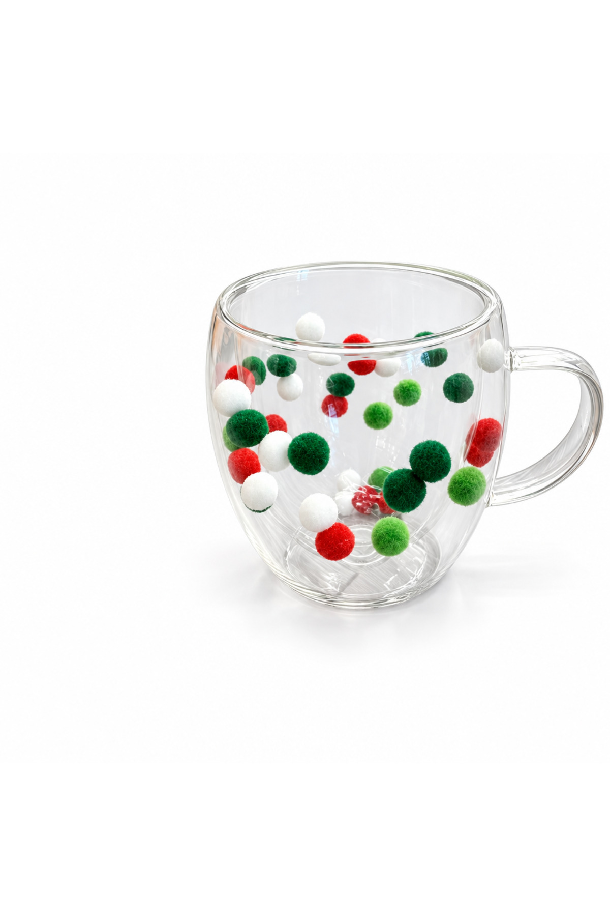 Cana sticla termorezistenta cu pereti dubli, Model bilute Craciun,250 ml