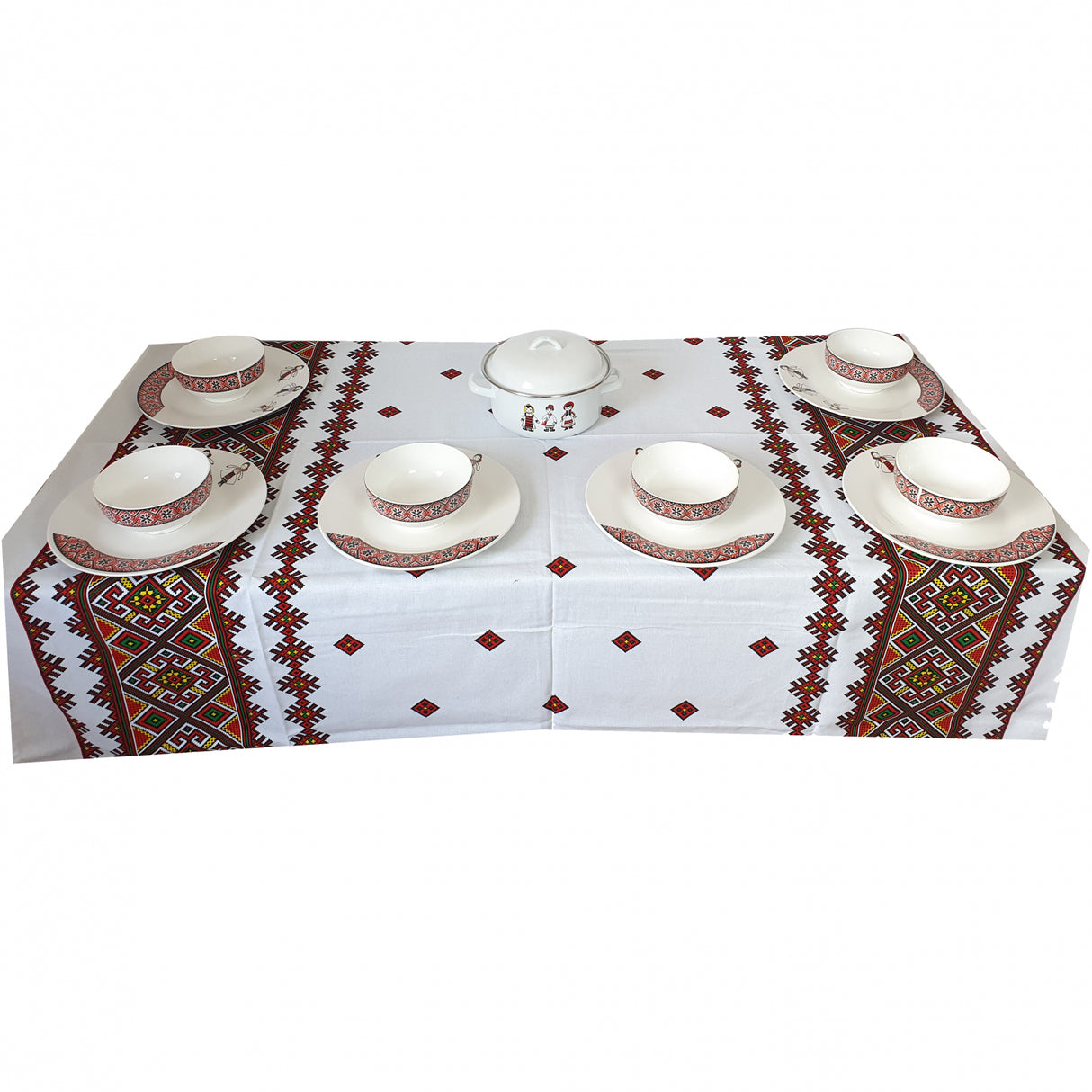 Set Oala cu capac, 24 cm, motiv Traditional, 6 farfurii Traditionale, 27 cm, 6 boluri Traditionale, 14 cm