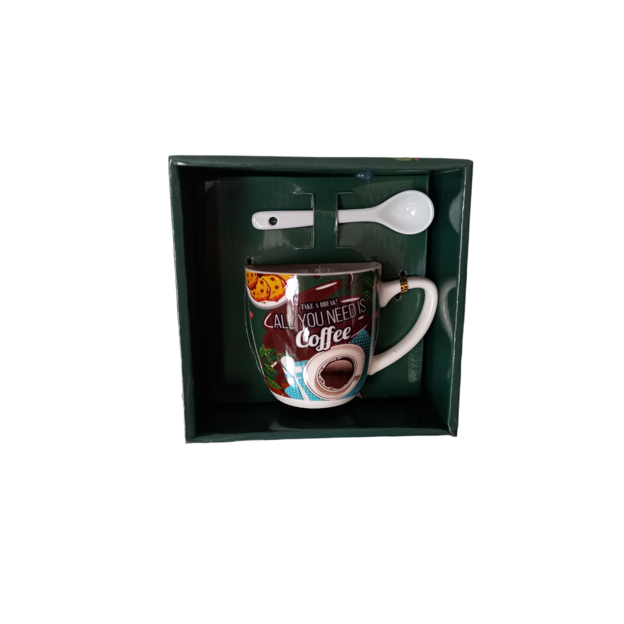 Set cana cu lingurita, Ceramica, Coffe, Verde100 ml