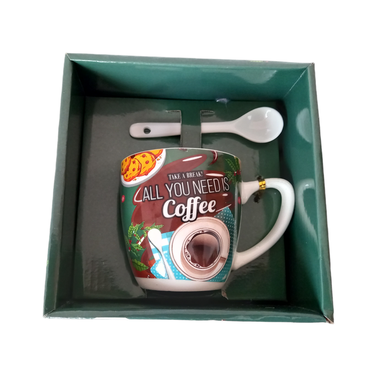 Set cana cu lingurita, Ceramica, Coffe, Verde100 ml