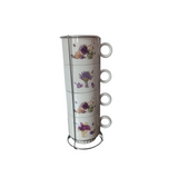 Set 4 cesti Cafea, Ceramica, 200ml cu suport din Inox, Lavanda