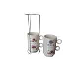 Set 4 cesti Cafea, Ceramica, 200ml cu suport din Inox, Lavanda