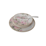 Set servire desert, Etajera Ceramica si Set 8 piese pentru Tort Ceramica, model Floral