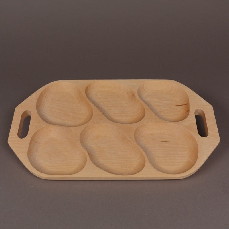 Platou pentru servit cu 6 compartimente , Lemn , 48.5x28 cm