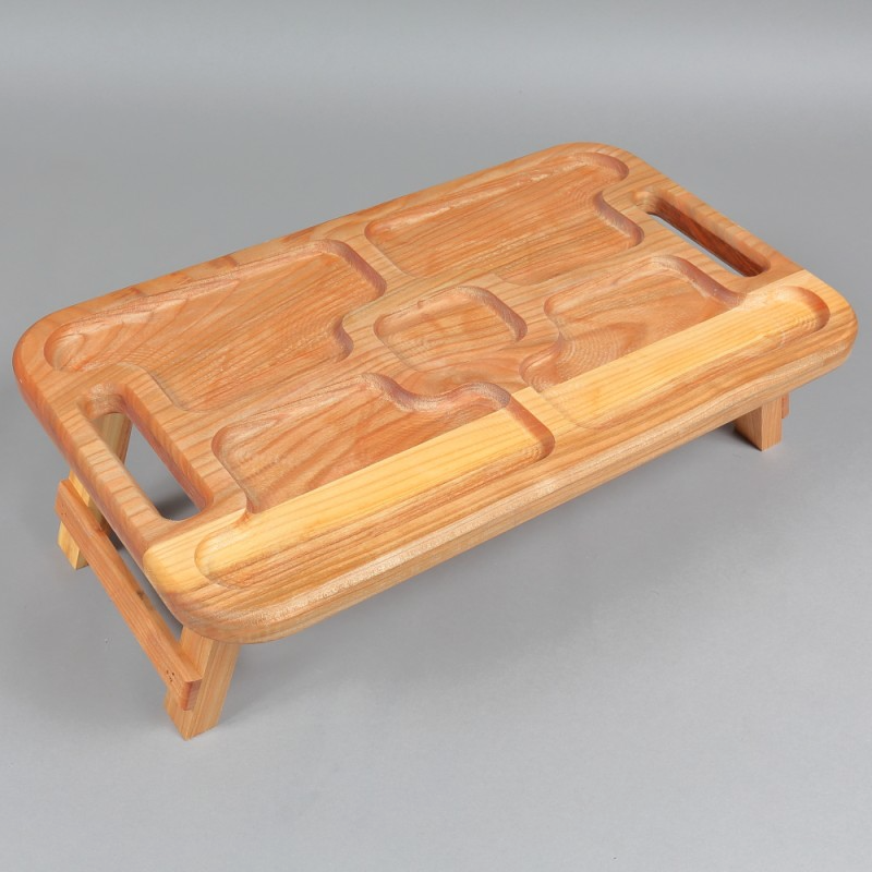 Platou lemn dreptunghiular, picioare pliabile, 5 compartimente, 49x29x14.5 cm