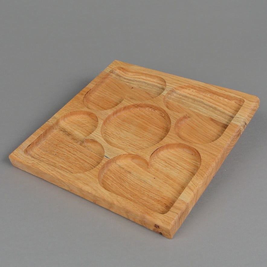 Platou servire compartimentat din lemn model Inima /Floare , 25 cm