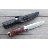 Cutit din Otel Inoxidabil , Maner din Lemn de Trandafir Rosu, cu Teaca Portabila, 19 cm, Lama 9.5 cm