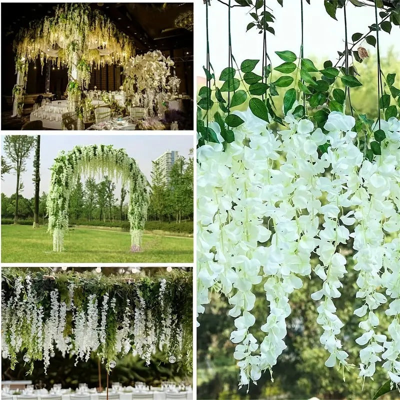 Crenguta Wisteria/Glicina Artificial pentru Aranjamente Florale, 110 cm , ALB