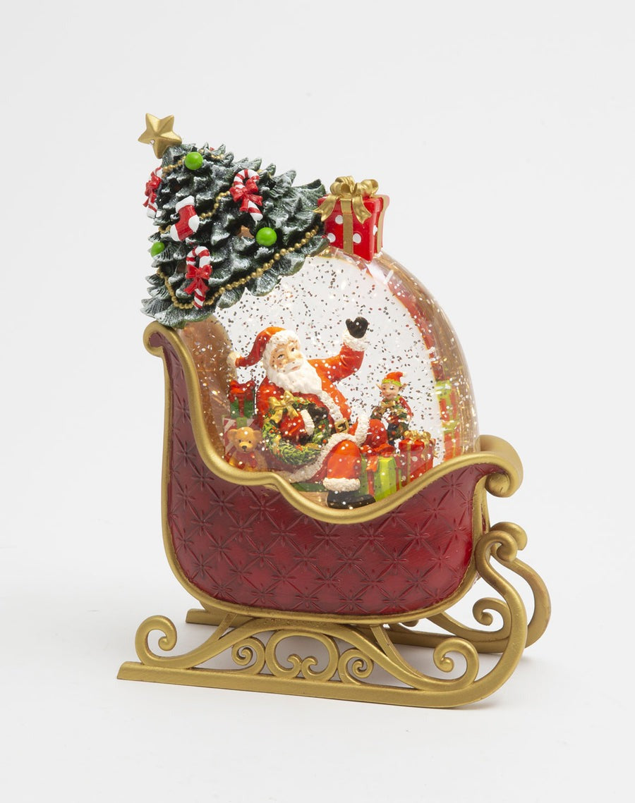 Decoratiune Muzicala - Sania lui Mos Craciun ,cu apa si scilipici miscator, 24 cm