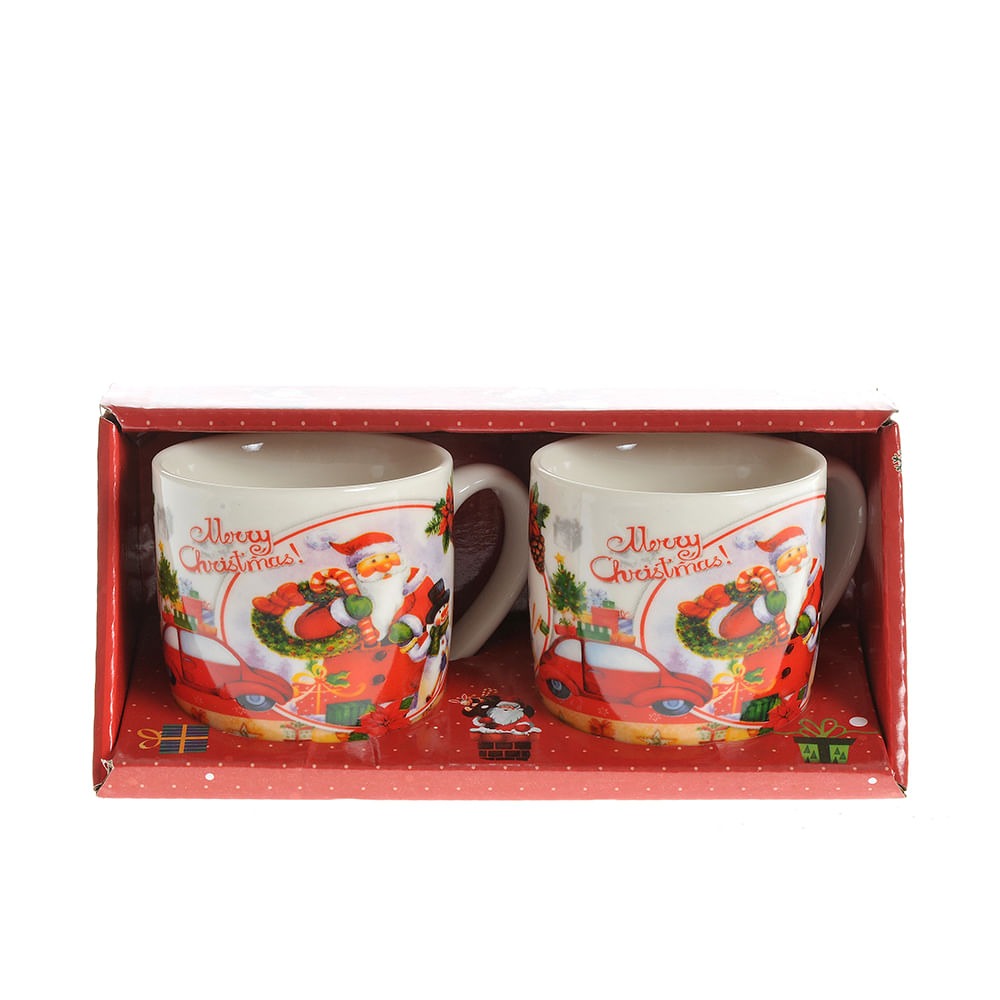 Set 2 Cani din Ceramica Merry Christmas 200 ml, cutie suport