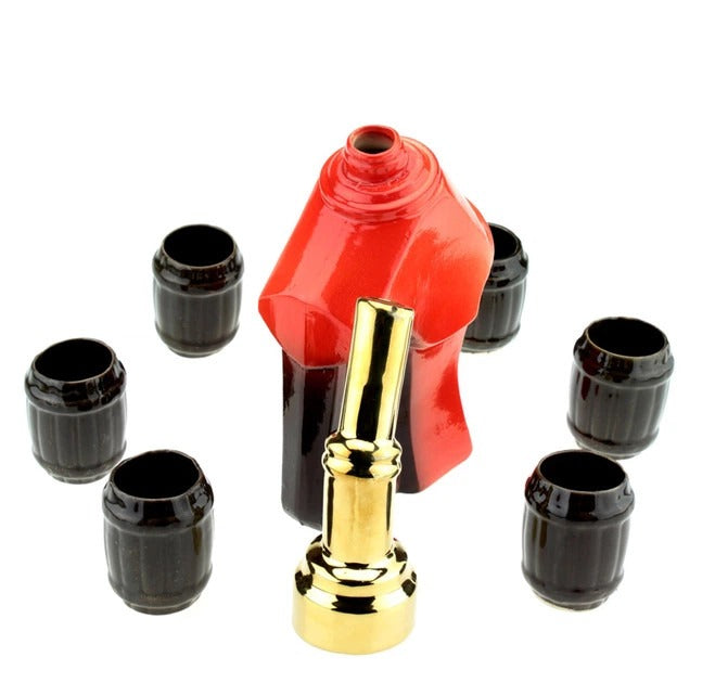 Set Bauturi, Model Pistol de Alimentare cu Duza Peco 650 ml, 6 pahare 50 ml, Ceramica