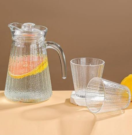 Carafa pentru limonada, 2 pahare incluse, sticla, transparent, 1300 ml/260 ml
