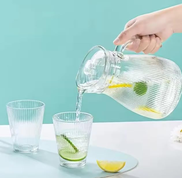 Carafa pentru limonada, 2 pahare incluse, sticla, transparent, 1300 ml/260 ml