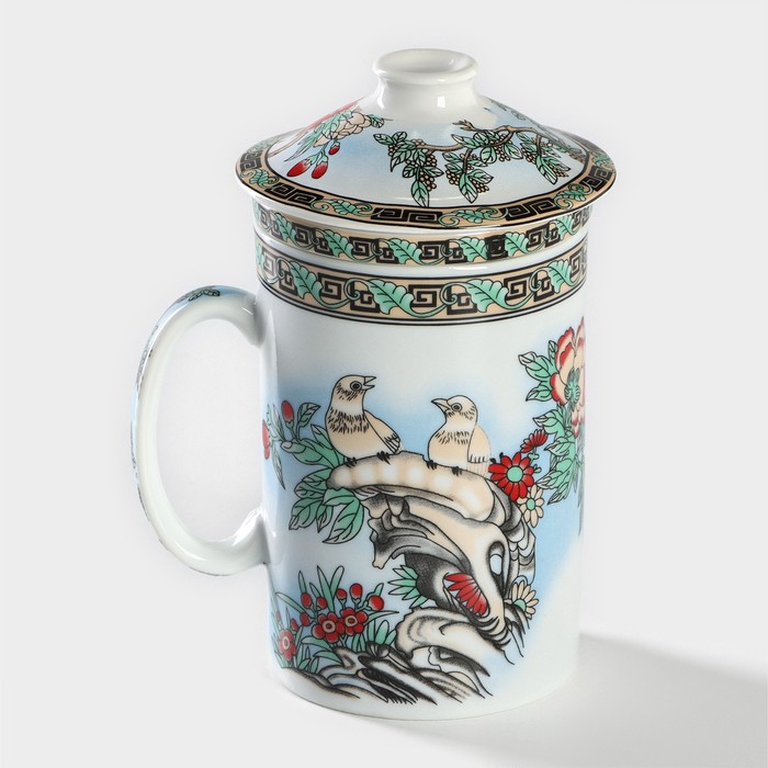Cana ceai cu infuzor si capac,300 ml, ceramică, model