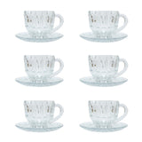 Set 6 Cesti Cafea din Sticla Transparente si Farfurii, Model