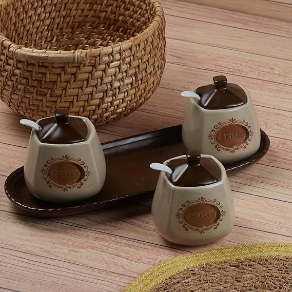 Set 3 Recipiente Condimente, 3 Lingurite Ceramica , 30x11 cm